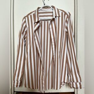 Stripped tan button down shirt